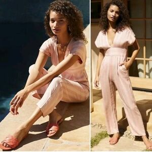 Anthropologie L Space Striped Cover-Up Jumpsuit Size Small pink viscose
